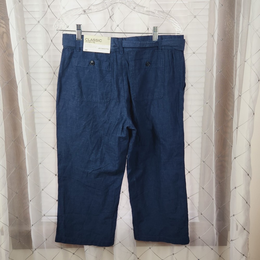 Liz Claiborne Navy Linen Crop Capris Pants NWT - Picture 3 of 5